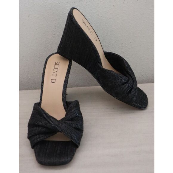 Silent D Women's Sz 39 US 8-8.5 Black Synthetic Raffia Katia Wedge Sandals - Picture 6 of 10